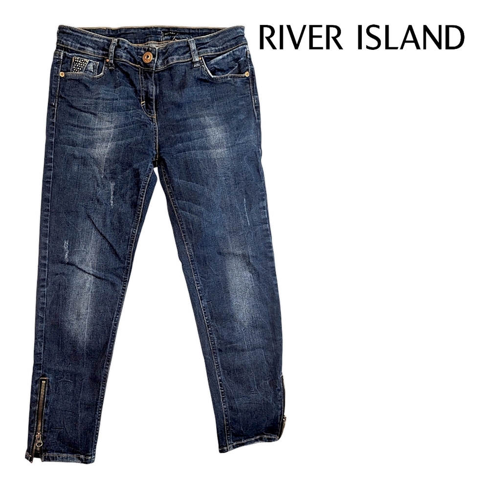 River Island - Cropped Dark Wash Denim with zipped ankle detail